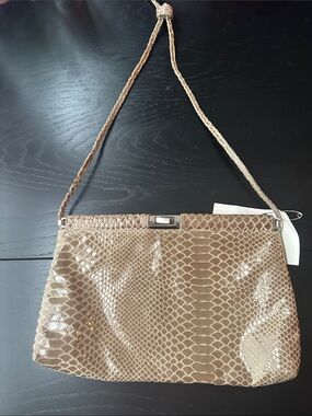Valerie Jean USA Beige Taupe Snake-Embossed Genuine Leather Shoulder Bag
